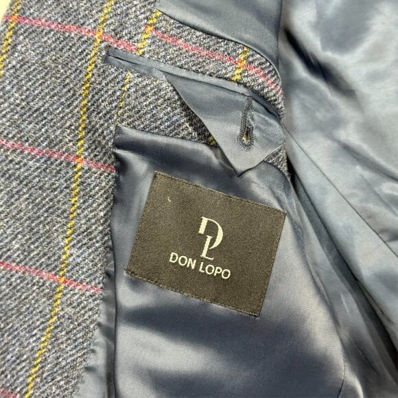 Don Lopo Tweed Blazer Wool Sport Coat Windowpane Blue 38R - Picture 8 of 10